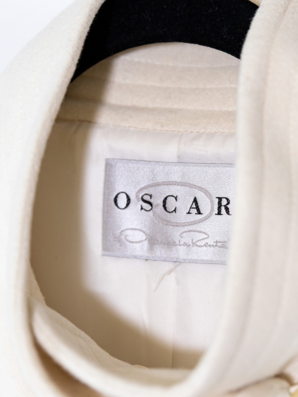 Oscar De La Renta Wool Blend Felt High Collar Pea Coat Jacket Button Up White L - Picture 2 of 4